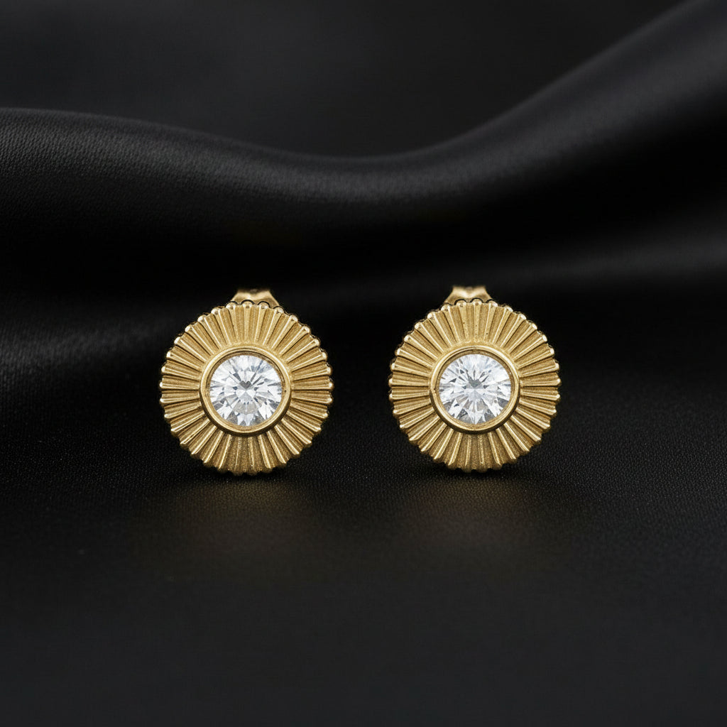 14K Yellow Diamond Starburst Stud Earrings