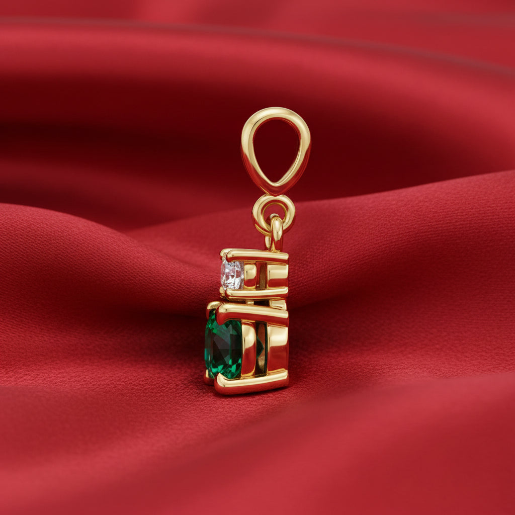 14K Yellow Emerald & Natural Diamond Pendant