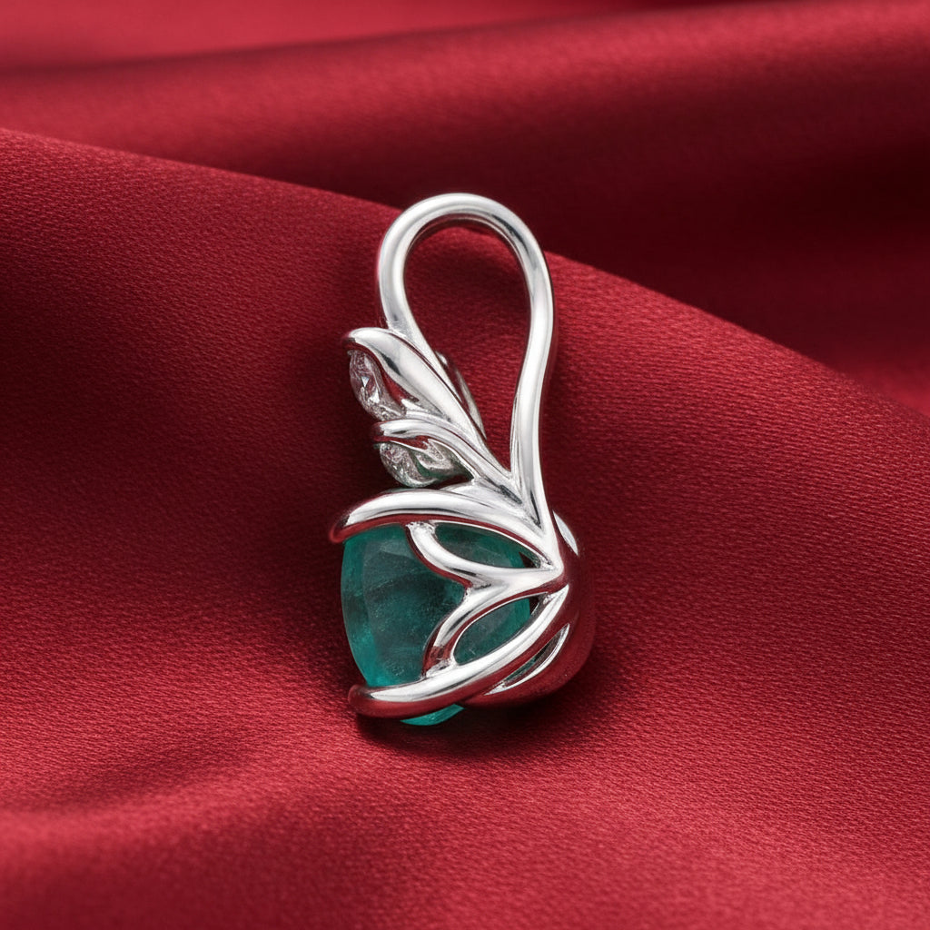 14K White Emerald & Diamond Pendant