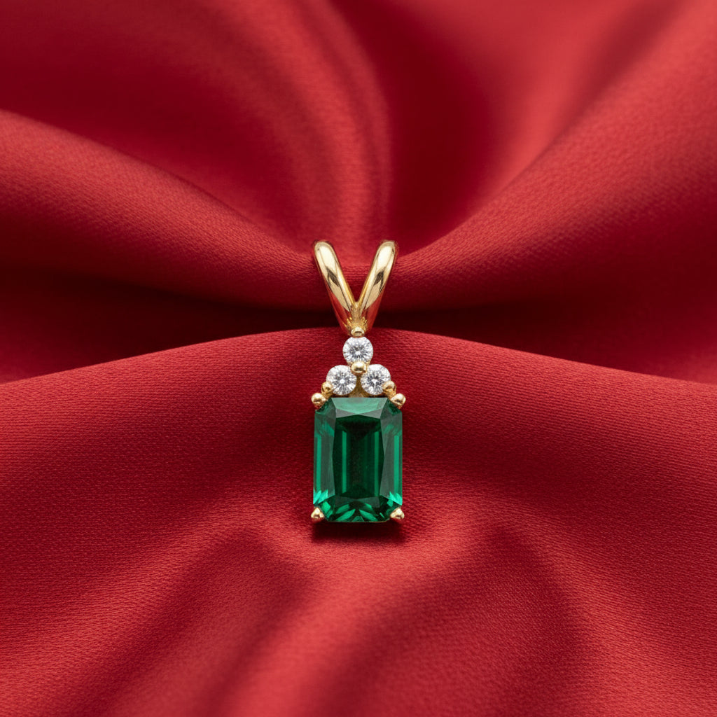 14K Yellow Emerald & Diamond Pendant