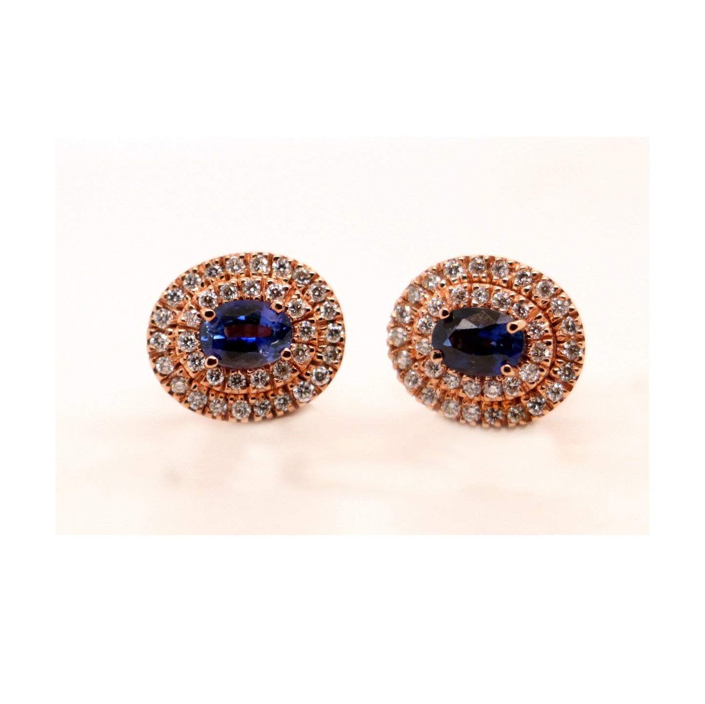 18K Rose Gold Blue Sapphire Earrings