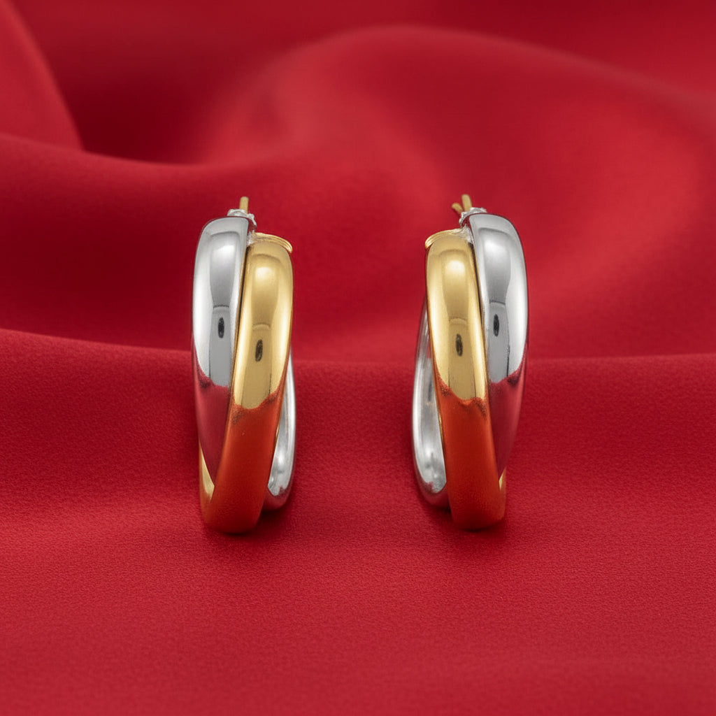 14K Yellow/White Double Tube Hoop Earrings