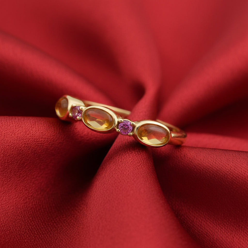 14K Yellow Citrine & Pink Tourmaline Stackable Ring