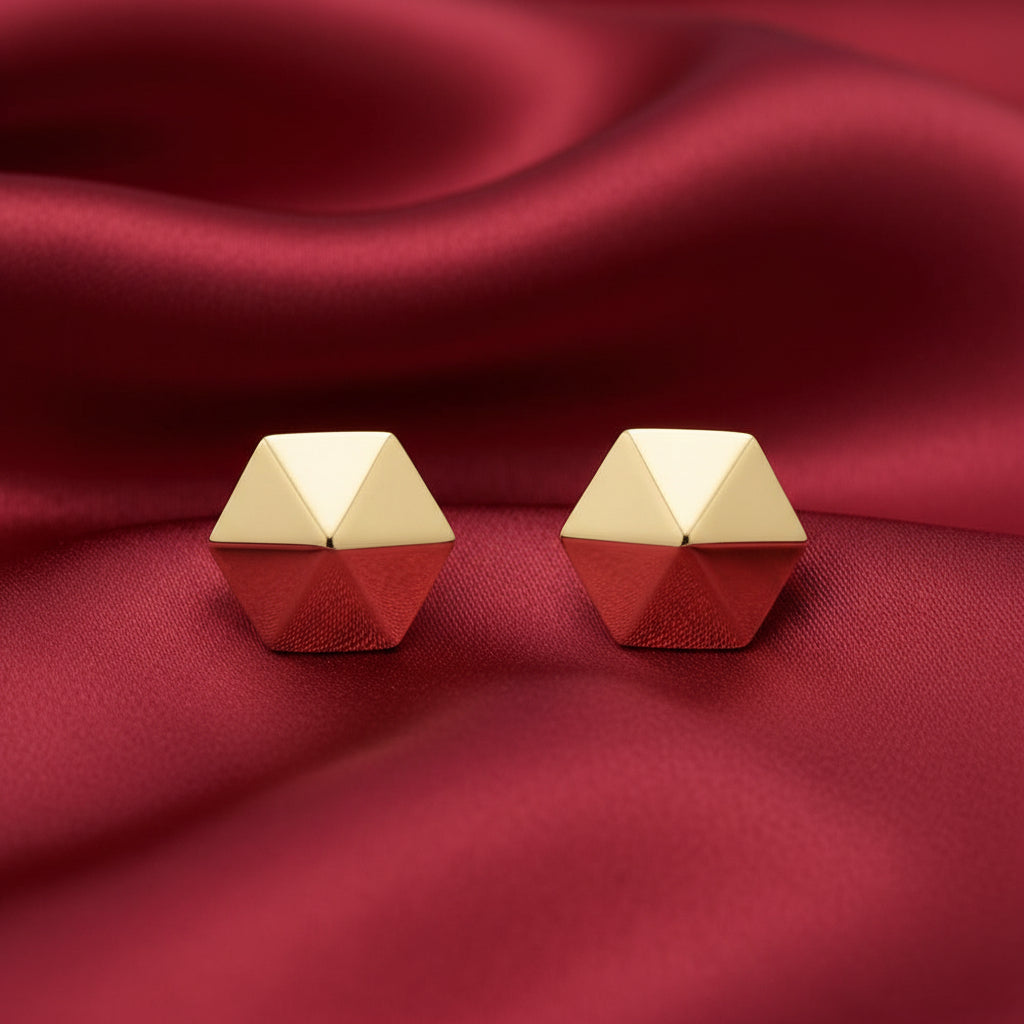 14K Yellow Hexagon Earrings