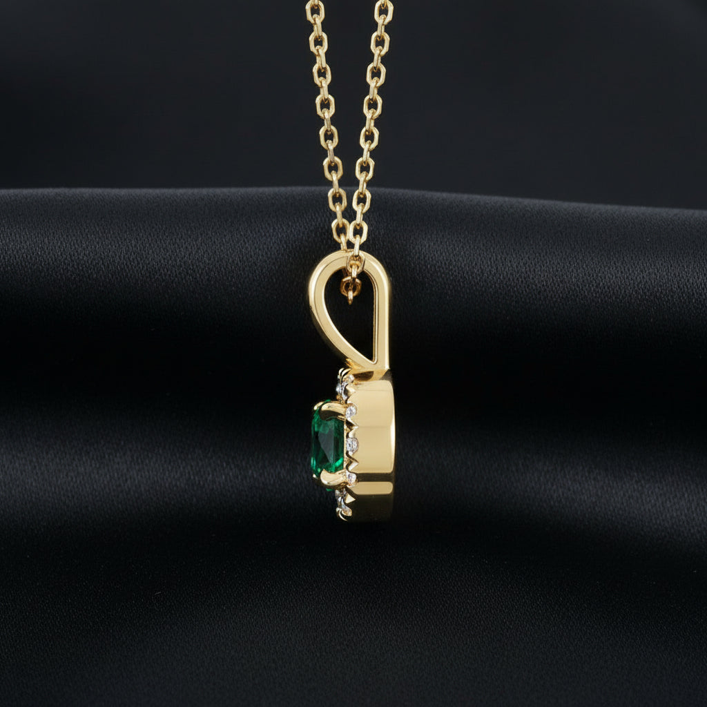 14K Yellow Emerald & Diamond 16-18" Necklace