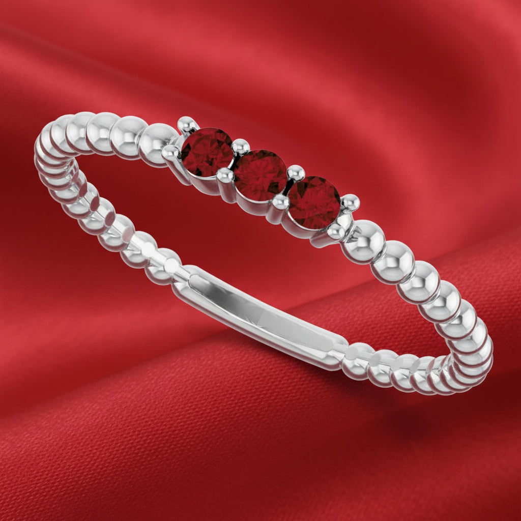 14K White Mozambique Garnet Beaded Ring