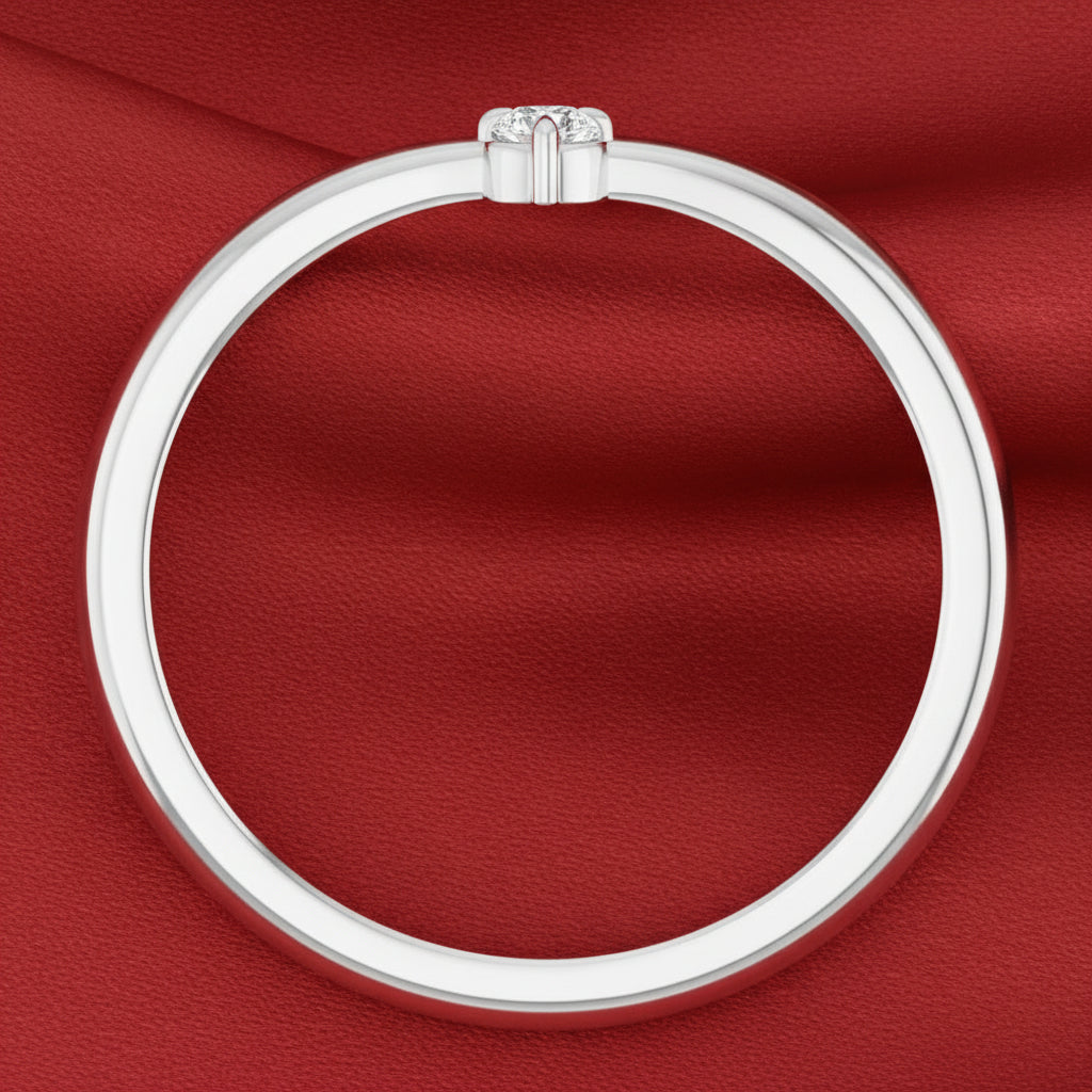 14K White Diamond Stackable V Ring