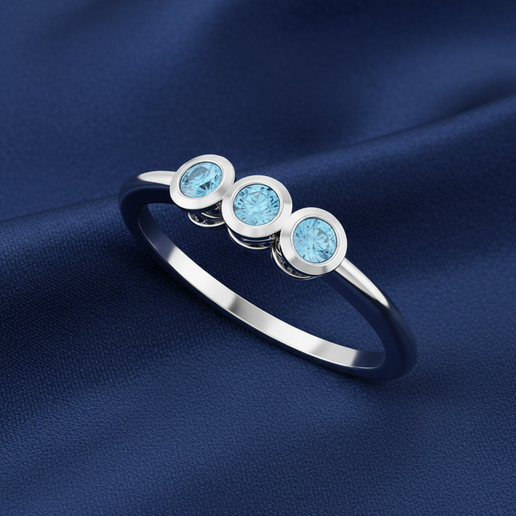14K White Aquamarine Three-Stone Ring