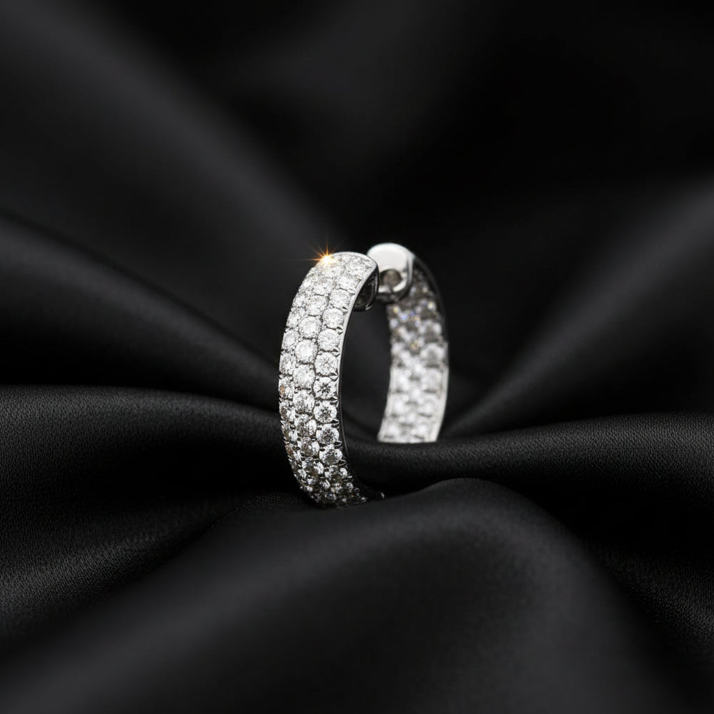 18K White Gold 4 CTW Natural Diamond Inside-Outside Hinged 23.4 mm Hoop Earrings
