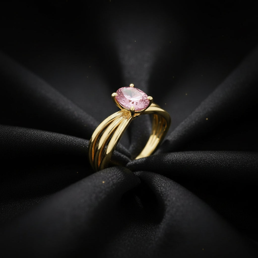 14K Yellow Gold Natural Pink Morganite Ring