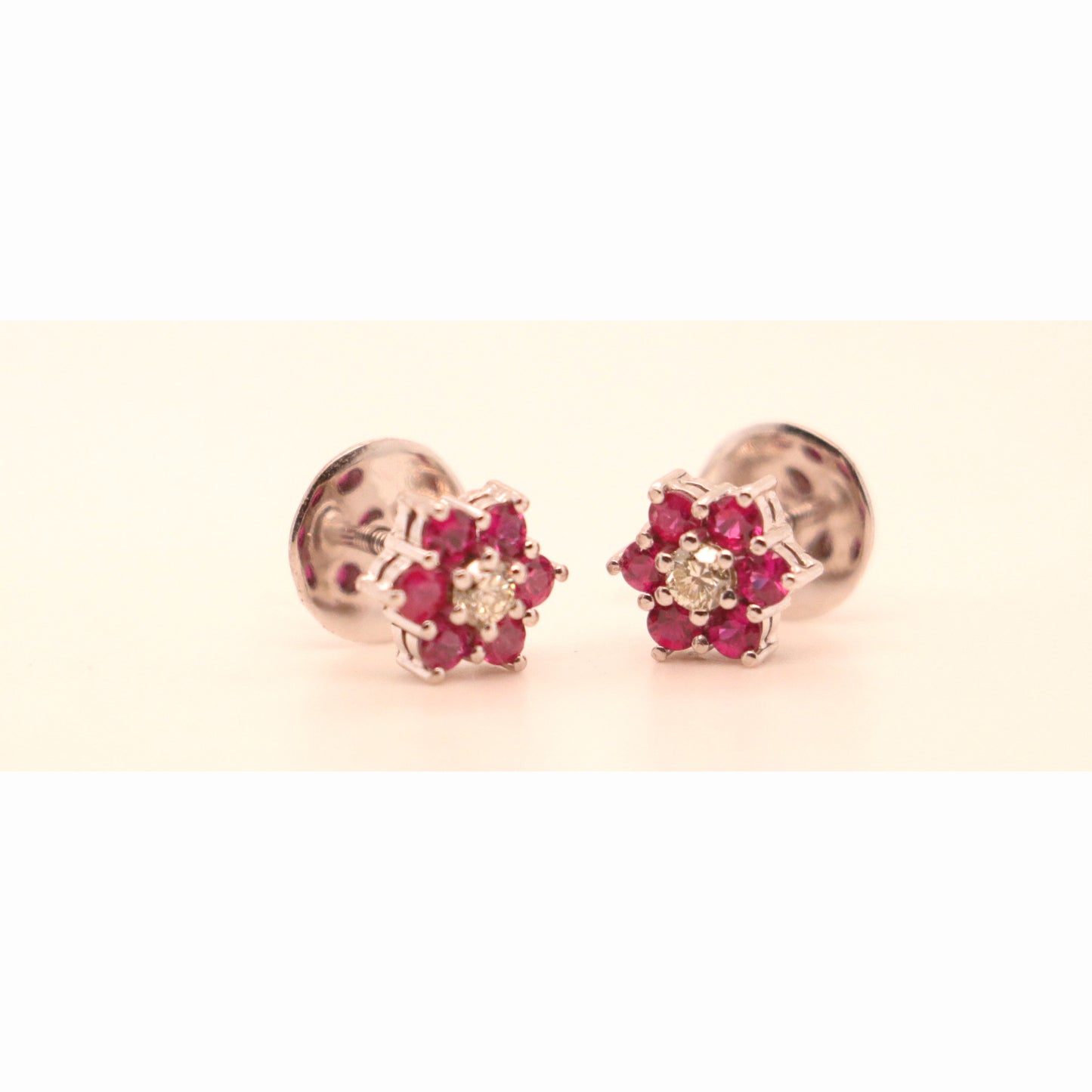 14k White Gold Red Ruby Earrings