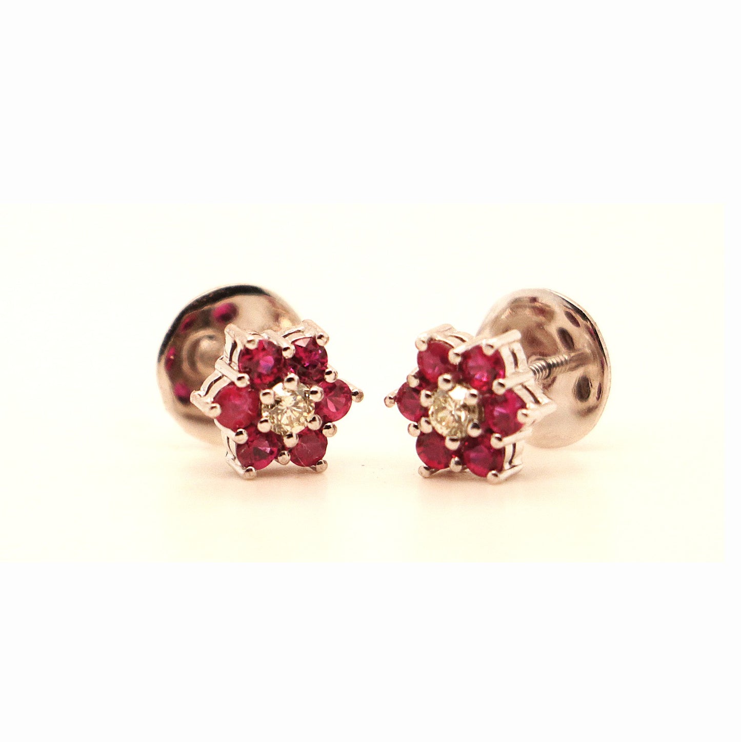 14k White Gold Red Ruby Earrings