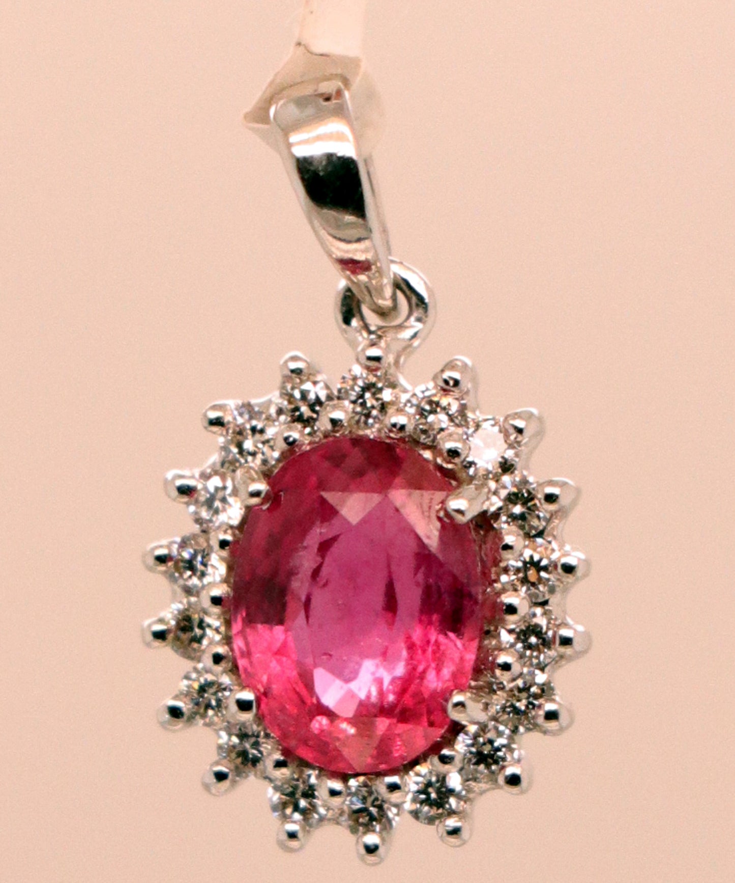 18k White Gold Red Ruby Pendant