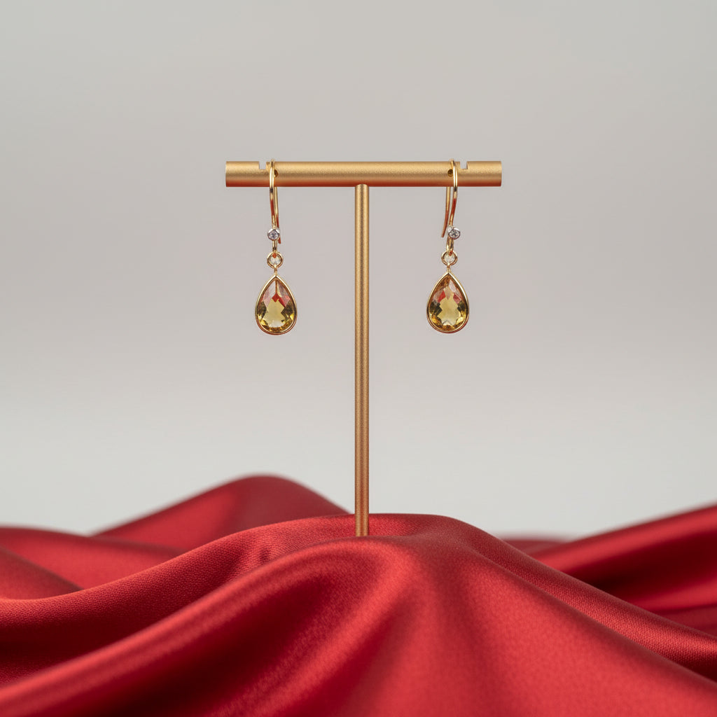 14K Yellow Natural Citrine & Natural Diamond Earrings