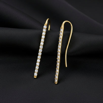 14K Yellow  Natural Diamond Bar Earrings