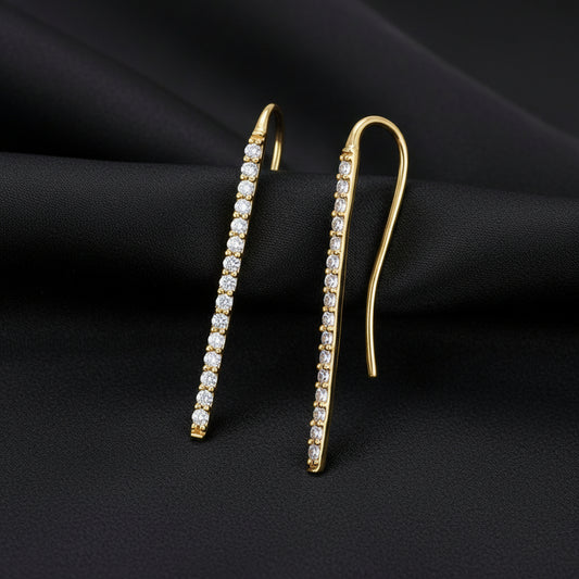14K Yellow  Natural Diamond Bar Earrings