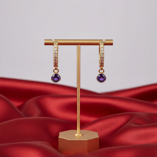 14K Yellow  Amethyst & Diamond French-Set  Hoop Earrings
