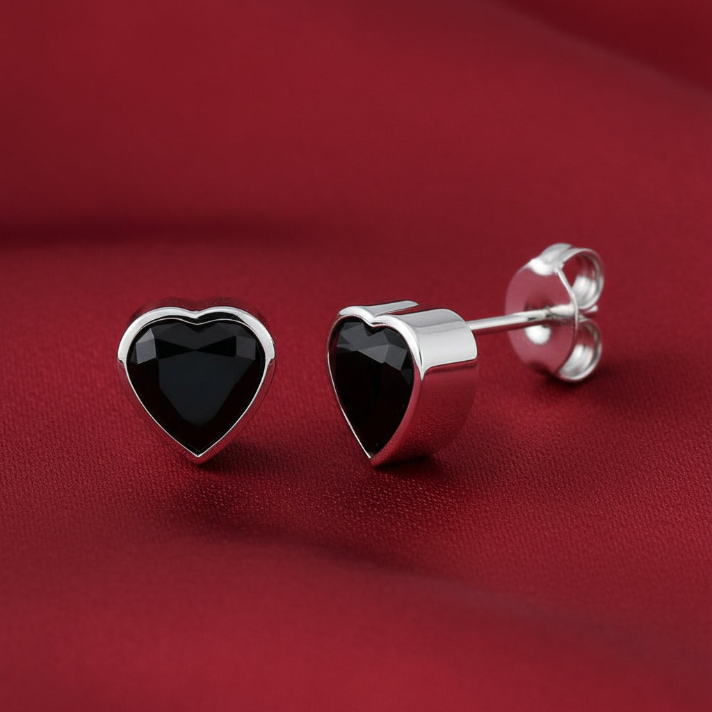14K White Natural Black Onyx Stud Earrings