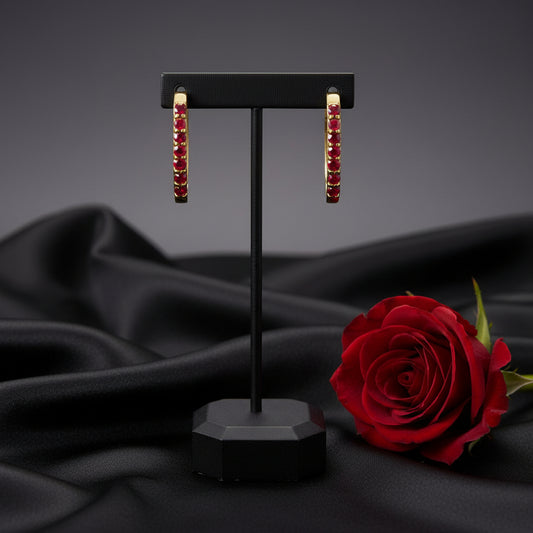 14K Yellow  Ruby Hoop Earrings