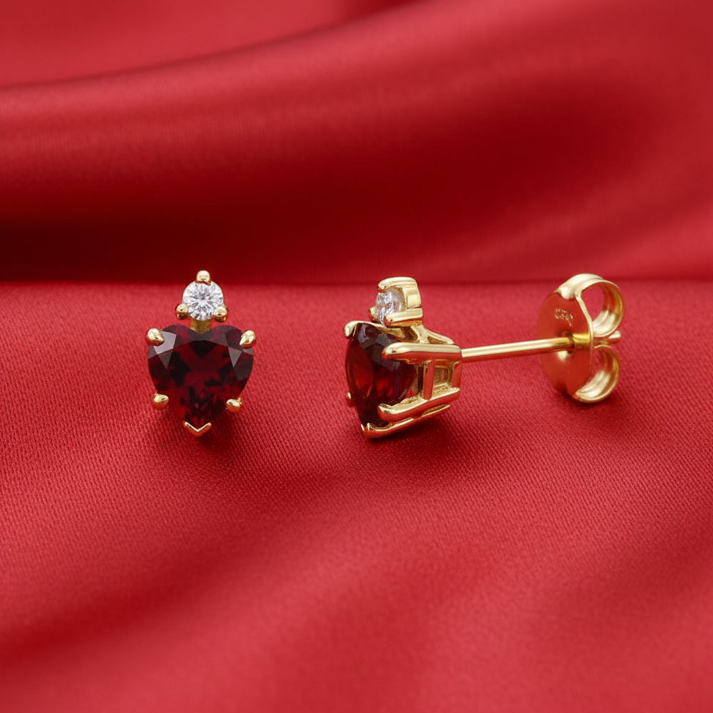 14K Yellow  Mozambique Garnet & Diamond Stud Earrings