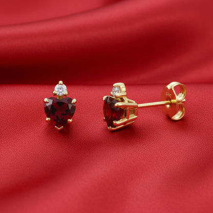 14K Yellow  Mozambique Garnet & Diamond Stud Earrings
