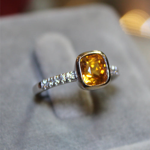 18k White Gold Orange Sapphire Ring