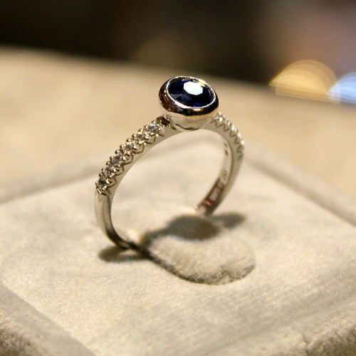 14k White Gold Blue Sapphire Ring