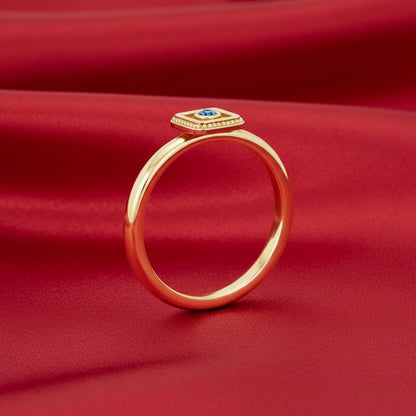 14K Yellow Natural Aquamarine Stackable Evil Eye Ring