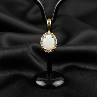 14K Yellow  White Opal &  Diamond Halo-Style Pendant