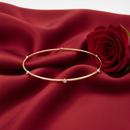 14K Yellow  Diamond Bezel-Set Bangle