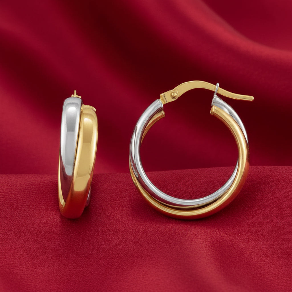 14K Yellow/White Double Tube  Hoop Earrings