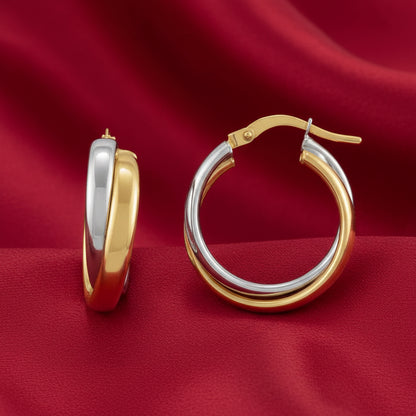 14K Yellow/White Double Tube  Hoop Earrings