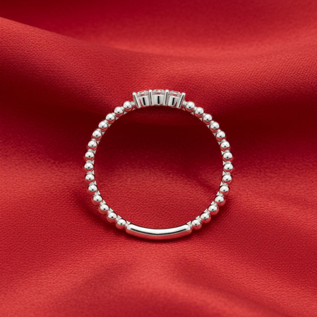 14K White   Diamond Beaded Ring