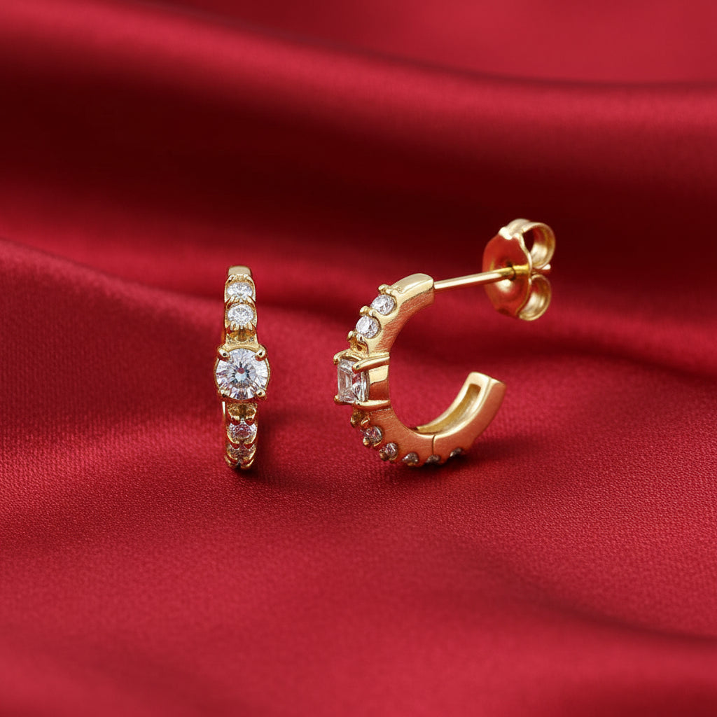 14K Yellow  Diamond  Hoop Earrings