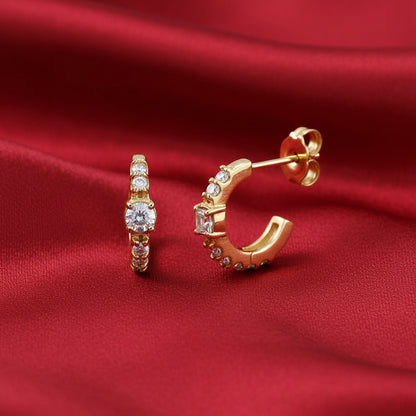 14K Yellow  Diamond  Hoop Earrings