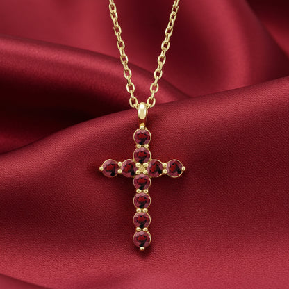 14K Yellow  Mozambique Garnet Cross 16-18" Necklace