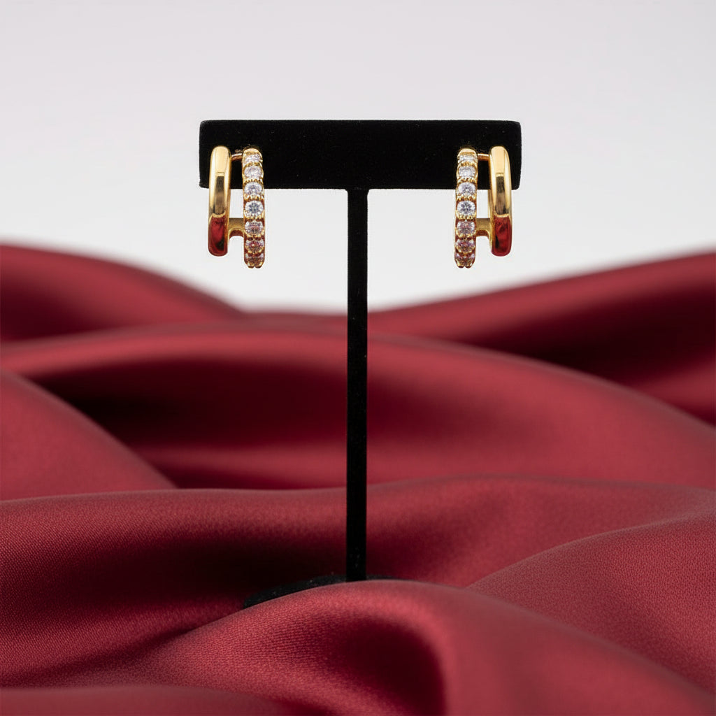 14K Yellow  Diamond J-Hoop Earrings