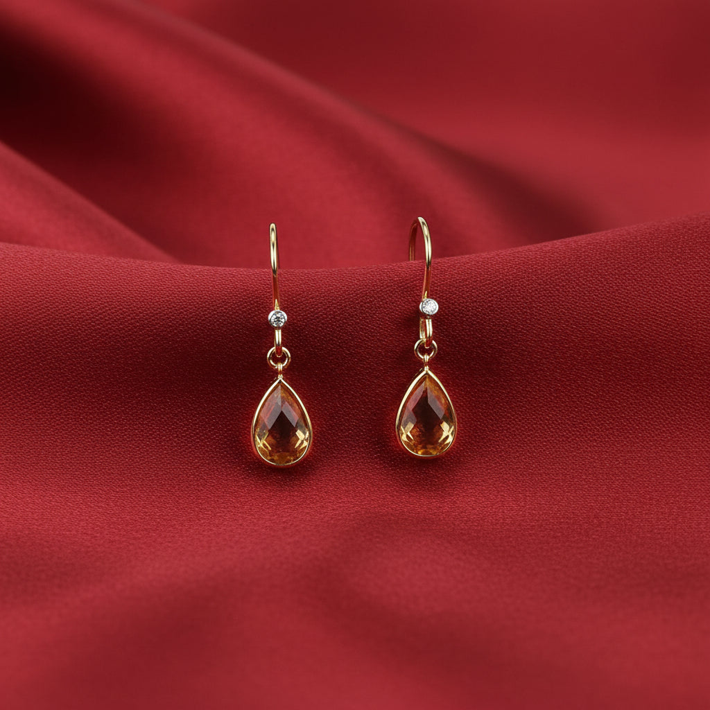 14K Yellow Natural Citrine & Natural Diamond Earrings