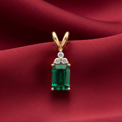 14K Yellow  Emerald & Diamond Pendant