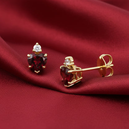 14K Yellow  Mozambique Garnet & Diamond Stud Earrings