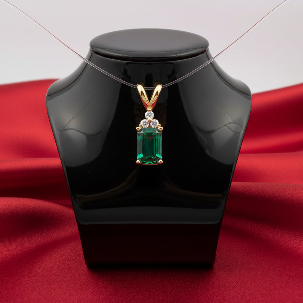 14K Yellow  Emerald & Diamond Pendant