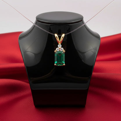 14K Yellow  Emerald & Diamond Pendant