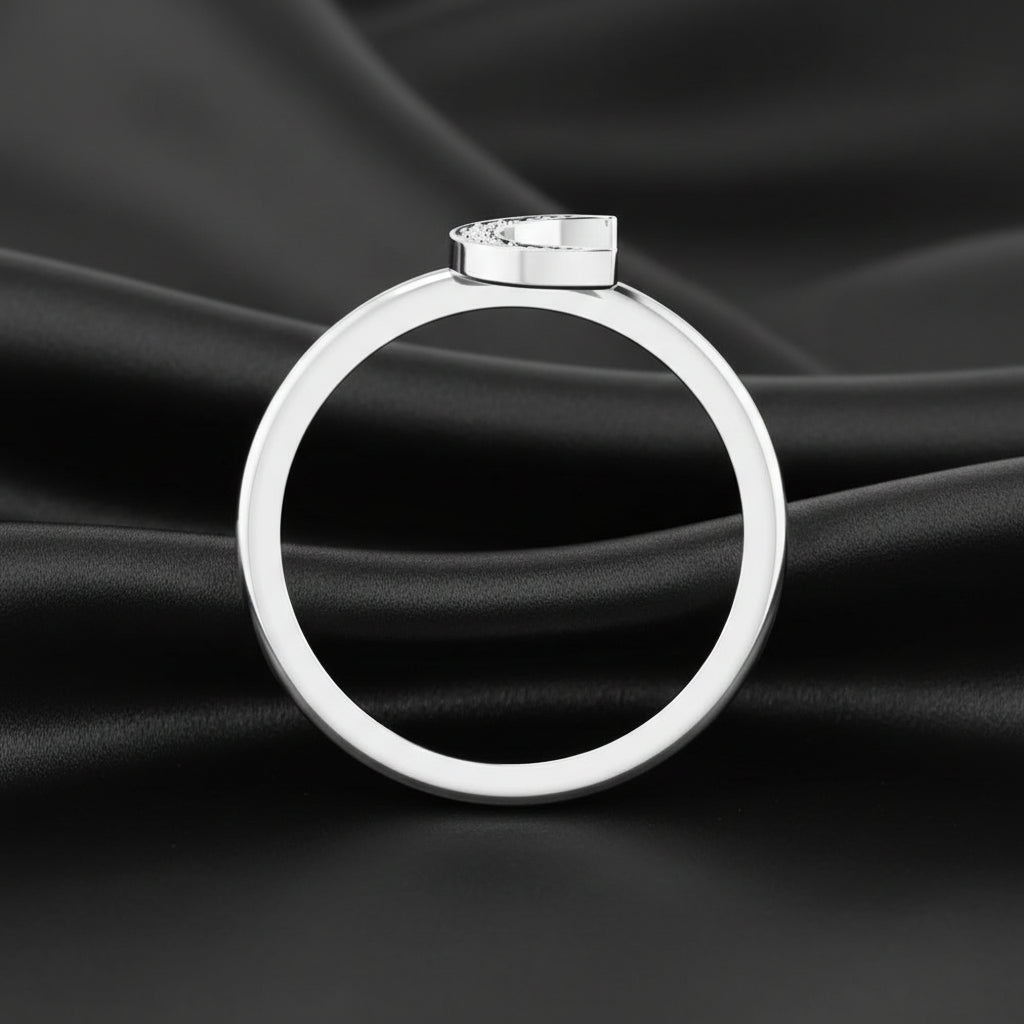 14K White Diamond Stackable Crescent Ring