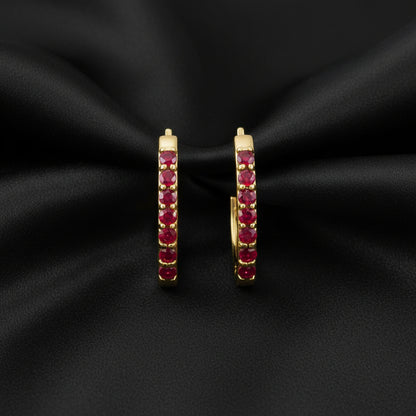 14K Yellow  Ruby Hoop Earrings