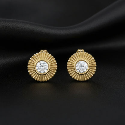 14K Yellow  Diamond Starburst Stud Earrings
