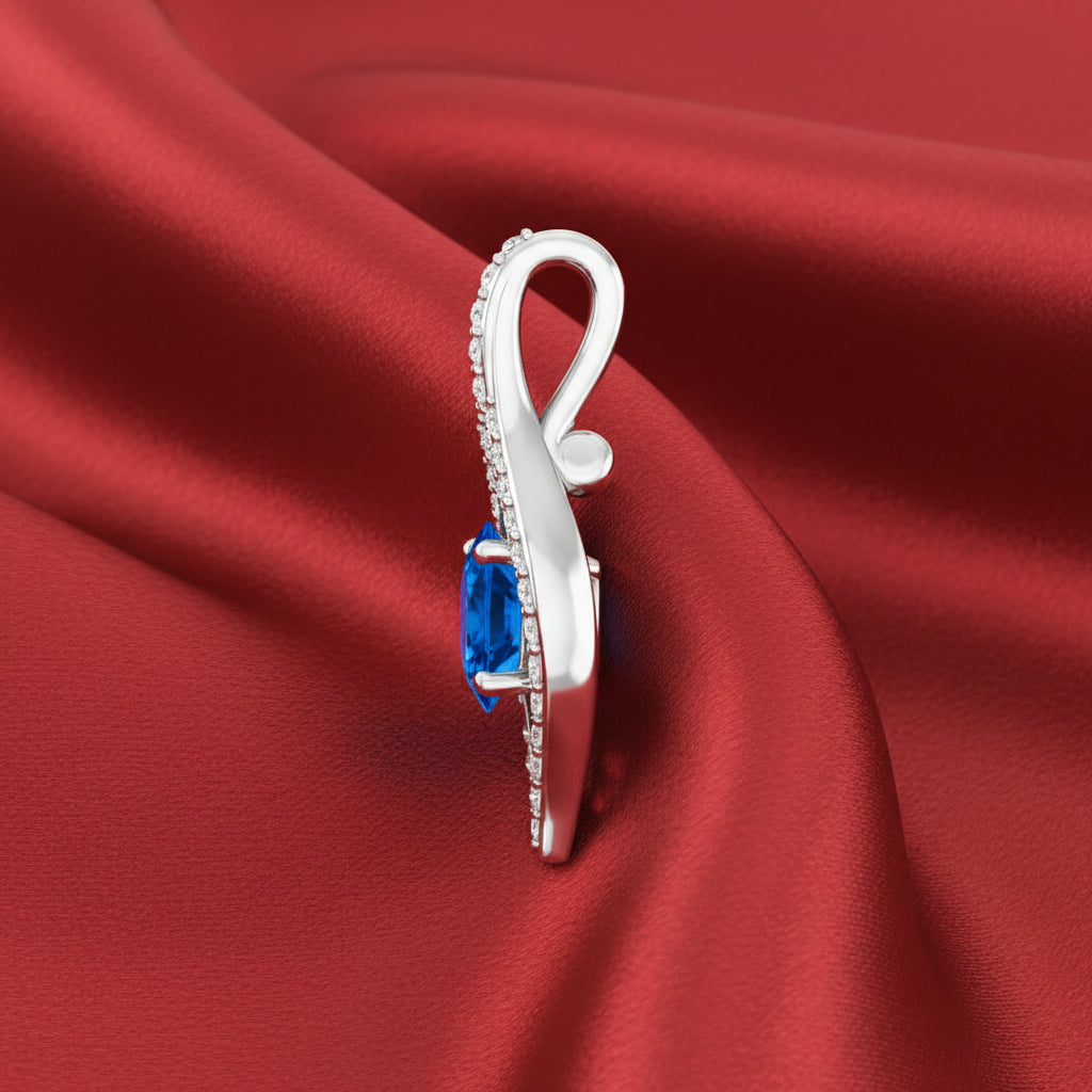 14K White  Blue Sapphire & Diamond Pendant