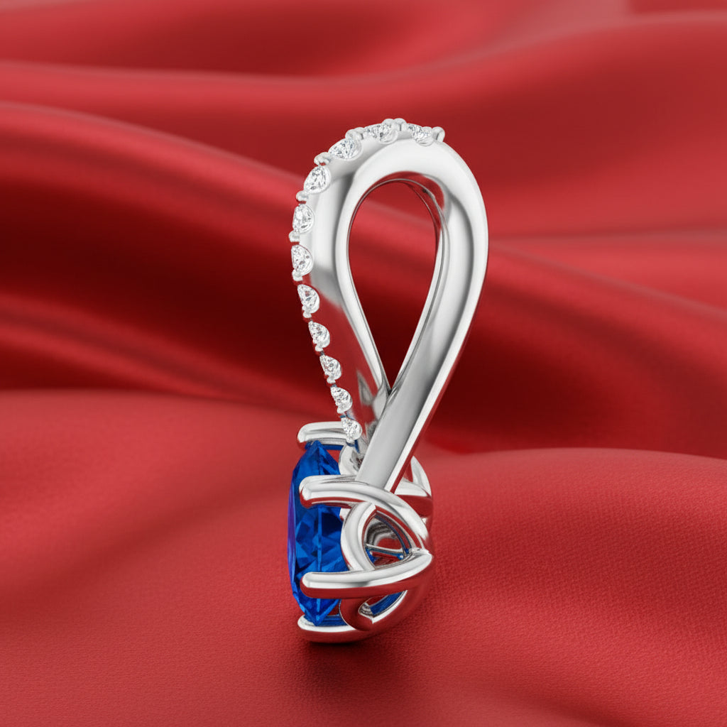 14K White  Blue Sapphire & Diamond Pendant
