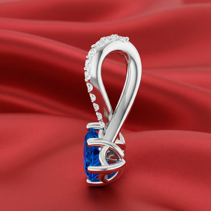 14K White  Blue Sapphire & Diamond Pendant