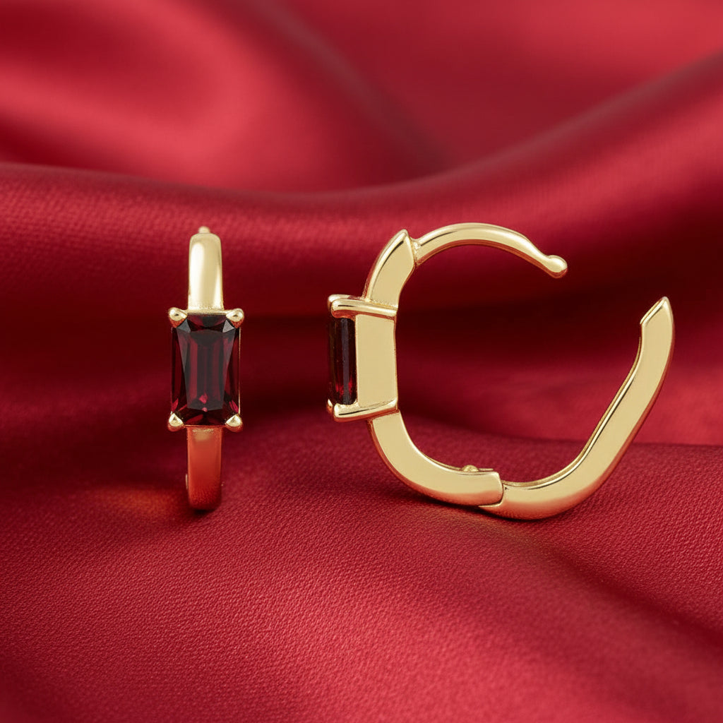 14K Yellow Natural Mozambique Garnet 13 mm Hoop Earrings