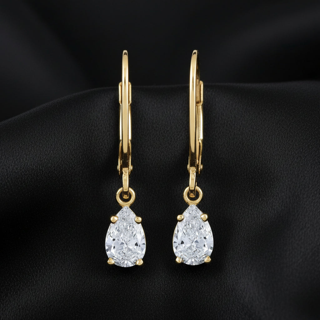14K Yellow  Diamond Dangle Earrings